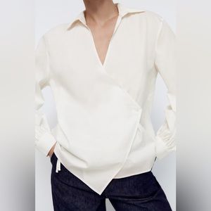 🤍 ZARA White Poplin Wrapped Shirt